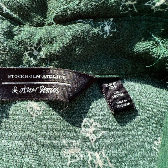 & Other Stories Stockholm Atelier Green Butterfly Print Rayon Button-Up Shirt US - Picture 4 of 6